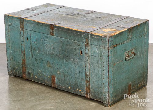 PAINTED PINE STEAMER TRUNK 19TH 30e85a