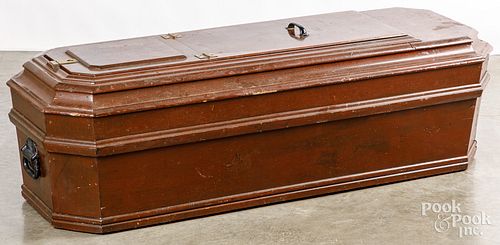 CHILD'S MAHOGANY COFFIN, 19TH C.Child's