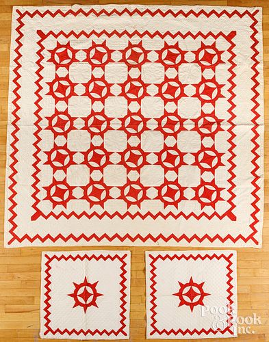 SET OF THREE COMPASS STAR QUILTS,
