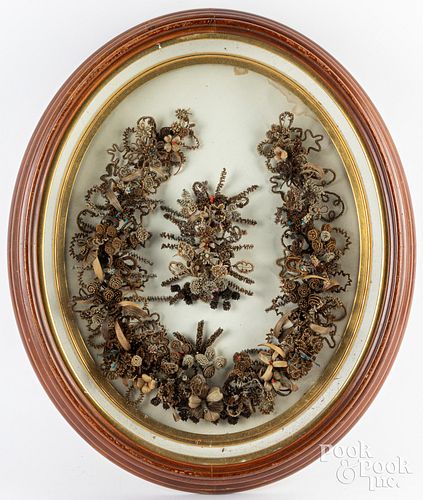 LARGE HAIR WREATH 19TH C Large 30e893