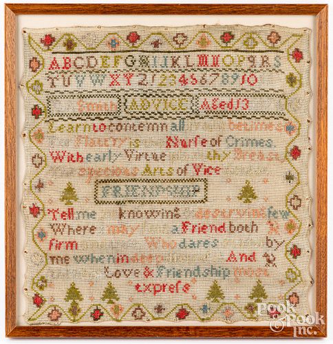 NEEDLEWORK SAMPLER, DATED 1874Needlework