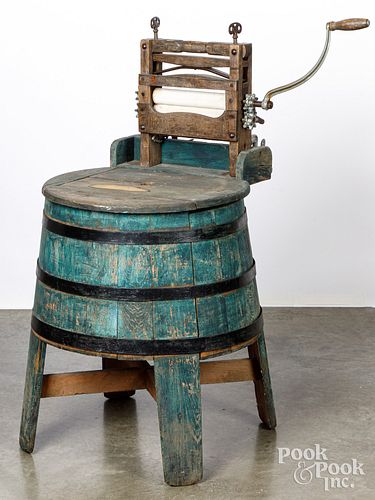 PAINTED WOOD WASHING MACHINE, 19TH C.Painted