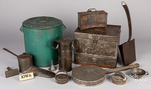 GROUP OF TINWARE, 19TH C.Group
