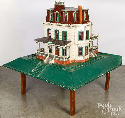 WOODEN FOLK ART HOUSE MODELWooden