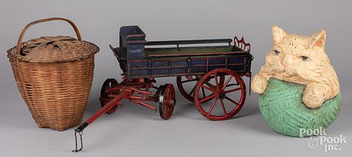 PAINTED WOOD TOY WAGON, CA. 1900Painted