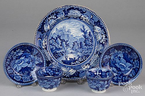 BLUE STAFFORDSHIRE PLATE AND TWO