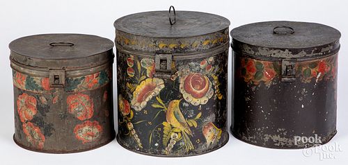 THREE TOLEWARE CANISTERS 19TH 30e9aa