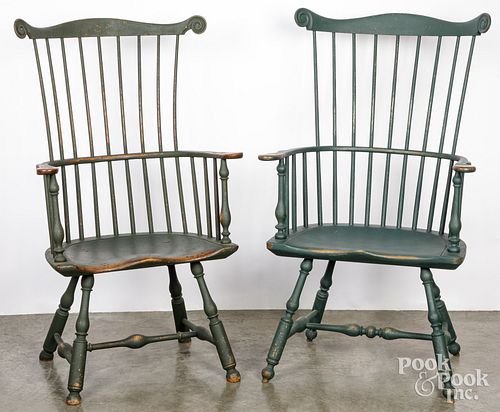 TWO SIMILAR FANBACK WINDSOR ARMCHAIRSTwo