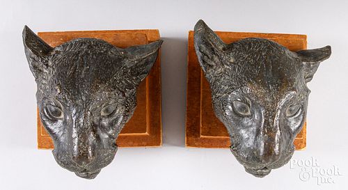 PAIR OF BRONZE PANTHER HEAD WALL 30ea43
