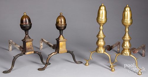 TWO PAIRS OF FEDERAL BRASS ANDIRONS,