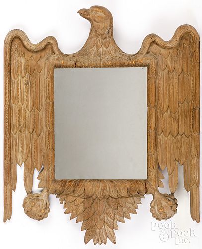 CARVED PINE EAGLE MIRROR, EARLY