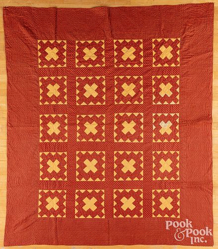 RED AND ORANGE PIECED QUILT CA  30ea94