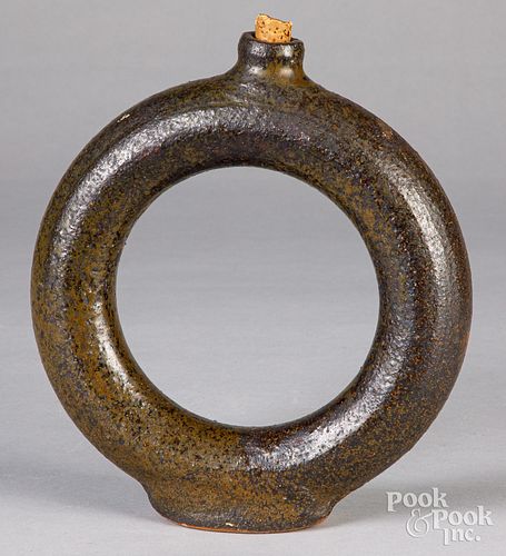 STONEWARE RING FLASK, 19TH C.Stoneware