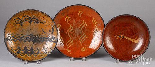 THREE PENNSYLVANIA REDWARE PLATES,