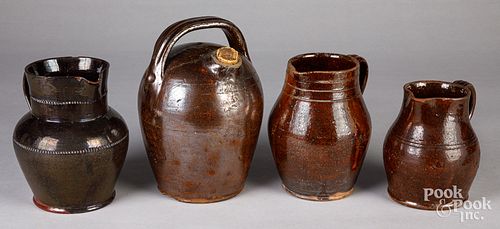 THREE REDWARE PITCHERS AND A HARVEST