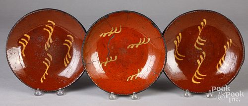 THREE PENNSYLVANIA REDWARE PLATES,