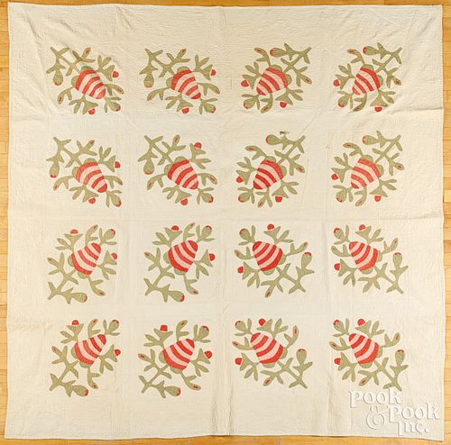 FLORAL APPLIQUé QUILT, 19TH C.Floral