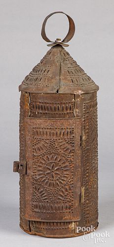 LARGE PUNCHED TIN LANTERN, 19TH