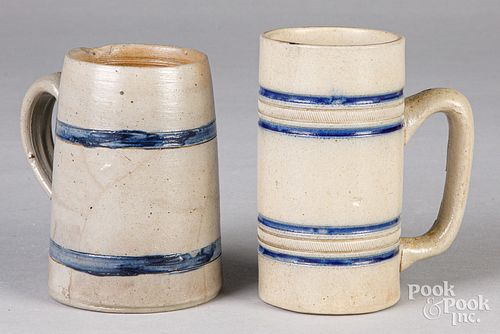 TWO STONEWARE MUGS, LATE 19TH C.Two