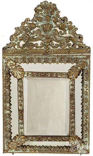MIRROR WITH EMBOSSED BRASS FRAME,
