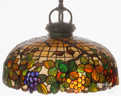 LEADED GLASS HANGING LIGHT, EARLY