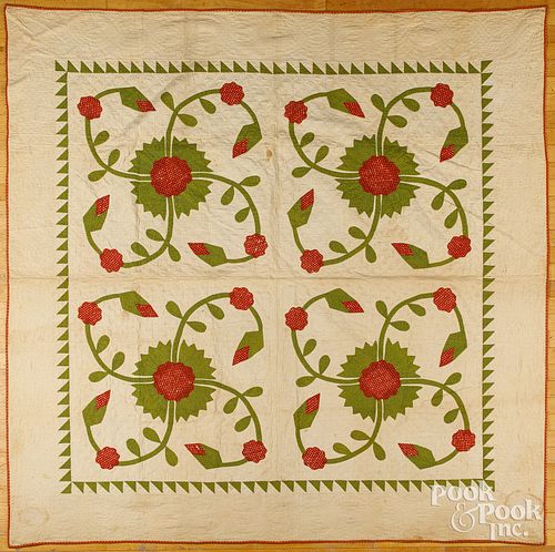 FLORAL APPLIQUé QUILT, 19TH C.Floral