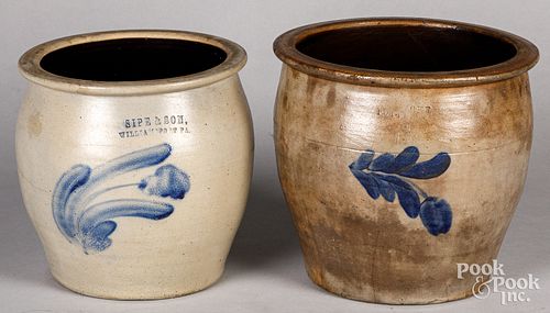 TWO PENNSYLVANIA STONEWARE CROCKS,