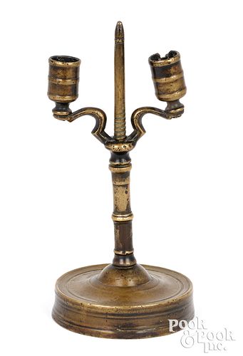 ENGLISH BRASS DOUBLE ARMED CANDLESTICK  30ed04