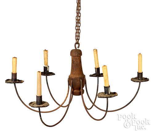WOOD AND TIN CHANDELIER, 19TH C.Wood
