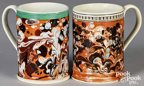 TWO MOCHA MARBLEIZED MUGS, 19TH