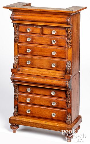 MINIATURE MAHOGANY CHEST ON CHEST  30ed7c