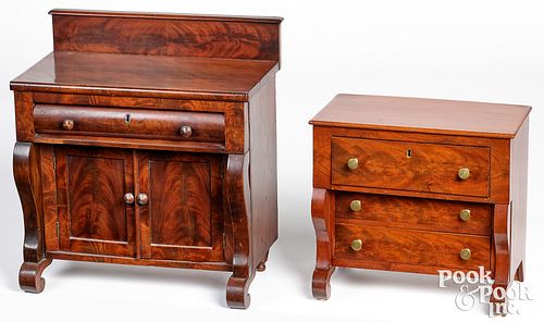 TWO MINIATURE EMPIRE MAHOGANY DRESSERS,