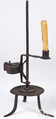 WROUGHT IRON FAT LAMP WITH CANDLEHOLDERWrought 30edba