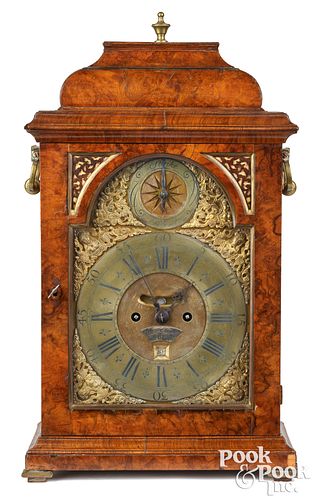 ENGLISH BURL WALNUT BRACKET CLOCK  30ee01