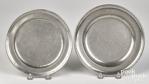 TWO NEW YORK PEWTER PLATES, 18TH