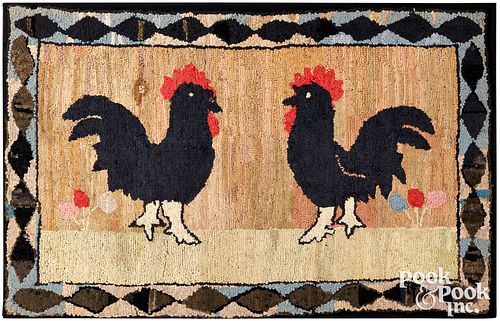 AMERICAN HOOKED RUG WITH CHICKENS  30ee5a