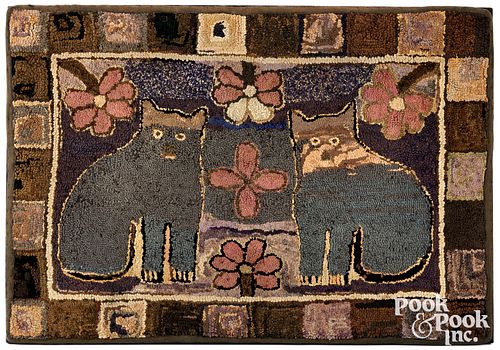 AMERICAN HOOKED RUG WITH CATS  30ee5d