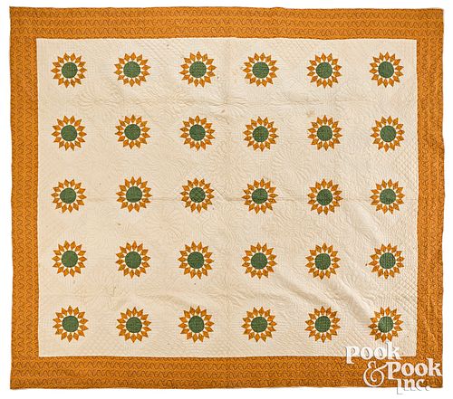 LARGE SUNFLOWER QUILT 19TH C Large 30eead