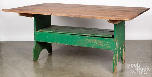 PAINTED PINE BENCH TABLE, 19TH