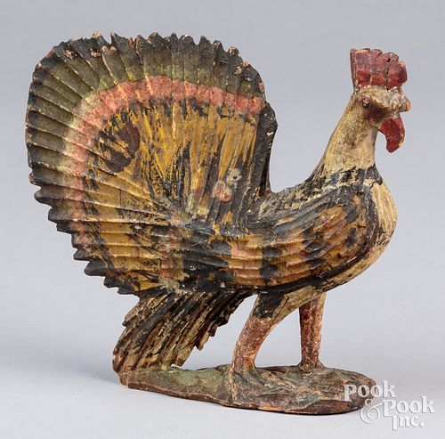 CARVED AND PAINTED ROOSTER 19TH 30ef24