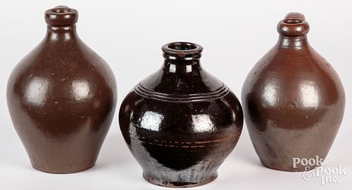 THREE PIECES OF REDWARE, 19TH C.,