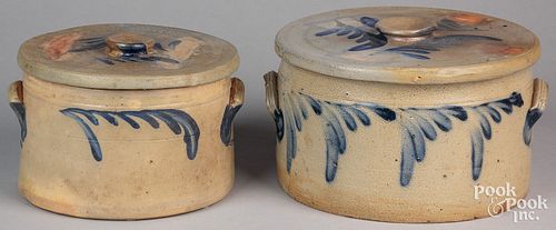 TWO PENNSYLVANIA STONEWARE LIDDED