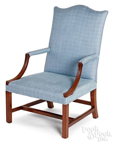 CHIPPENDALE MAHOGANY OPEN ARMCHAIR,