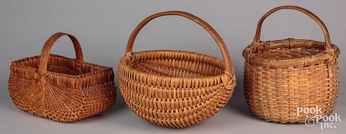 THREE SPLINT GATHERING BASKETS,