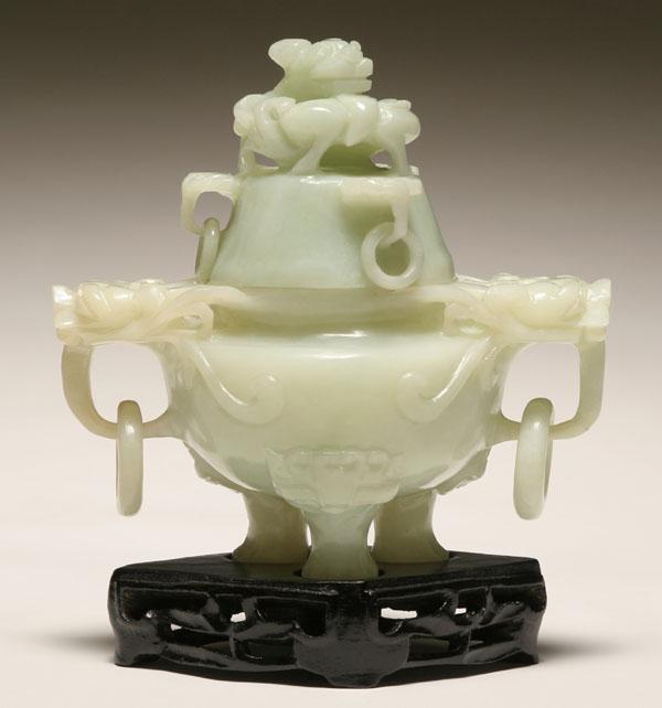 Chinese carved jade censor on tripod