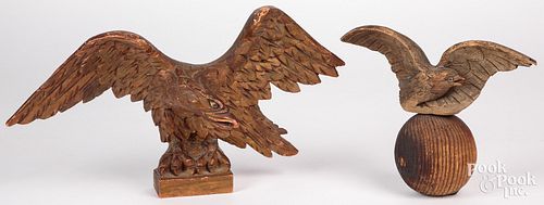 TWO CARVED SPREAD WING EAGLE FINIALS  30efb3