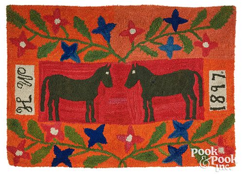 AMERICAN HOOKED RUG WITH HORSES  30efbc