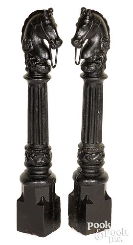 PAIR OF CAST IRON HORSE HEAD HITCHING