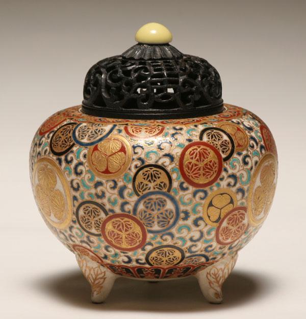 Chinese ceramic lidded jar carved 4e4c9
