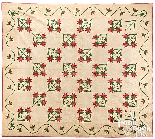 LILY PATTERN QUILT, 19TH C.Lily